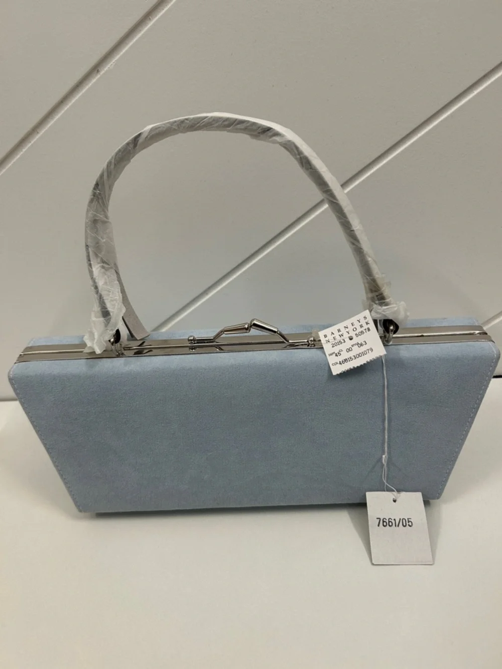 Barneys New York Elegant Light Blue Suede Top-Handle Clutch - Picture 1 of 5